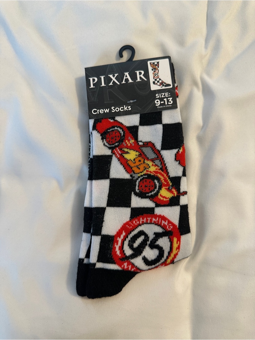 Disney Pixar Lightning McQueen Crew Socks - Black, White, Red, Yellow
